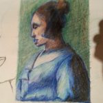 Tekening Jan Vermeer: Brieflezende vrouw in het blauw